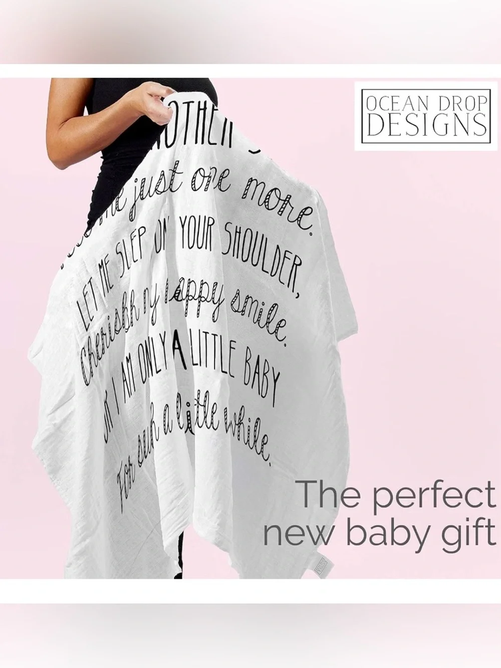 100% Cotton Muslin White Baby Quote Swaddle Blanket 47”x47”